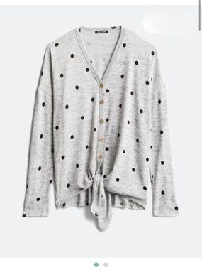 PINK CLOVER Black & White Polka Dot Tie-Front V-Neck Top